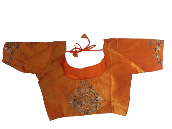 Raw Silk Orange Designer Blouse 66